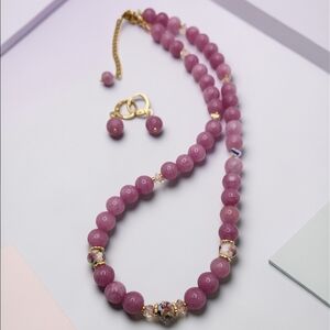 Elegant 8 mm Kunzite Beaded Necklace and Earring Set